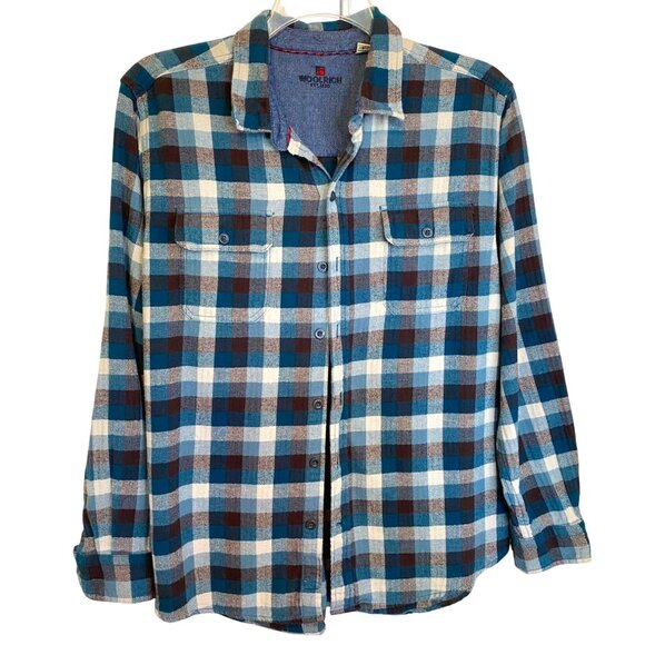 Vintage Woolrich Mens XL Plaid Button-Down Shirt Blue Plaid Long Sleeve Outdoor - Picture 1 of 11